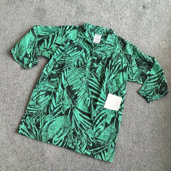 * Kitch 100% Cotton Half Button Loose Shirt in Green and Black LARGE - T1481 - Picture 2 of 5